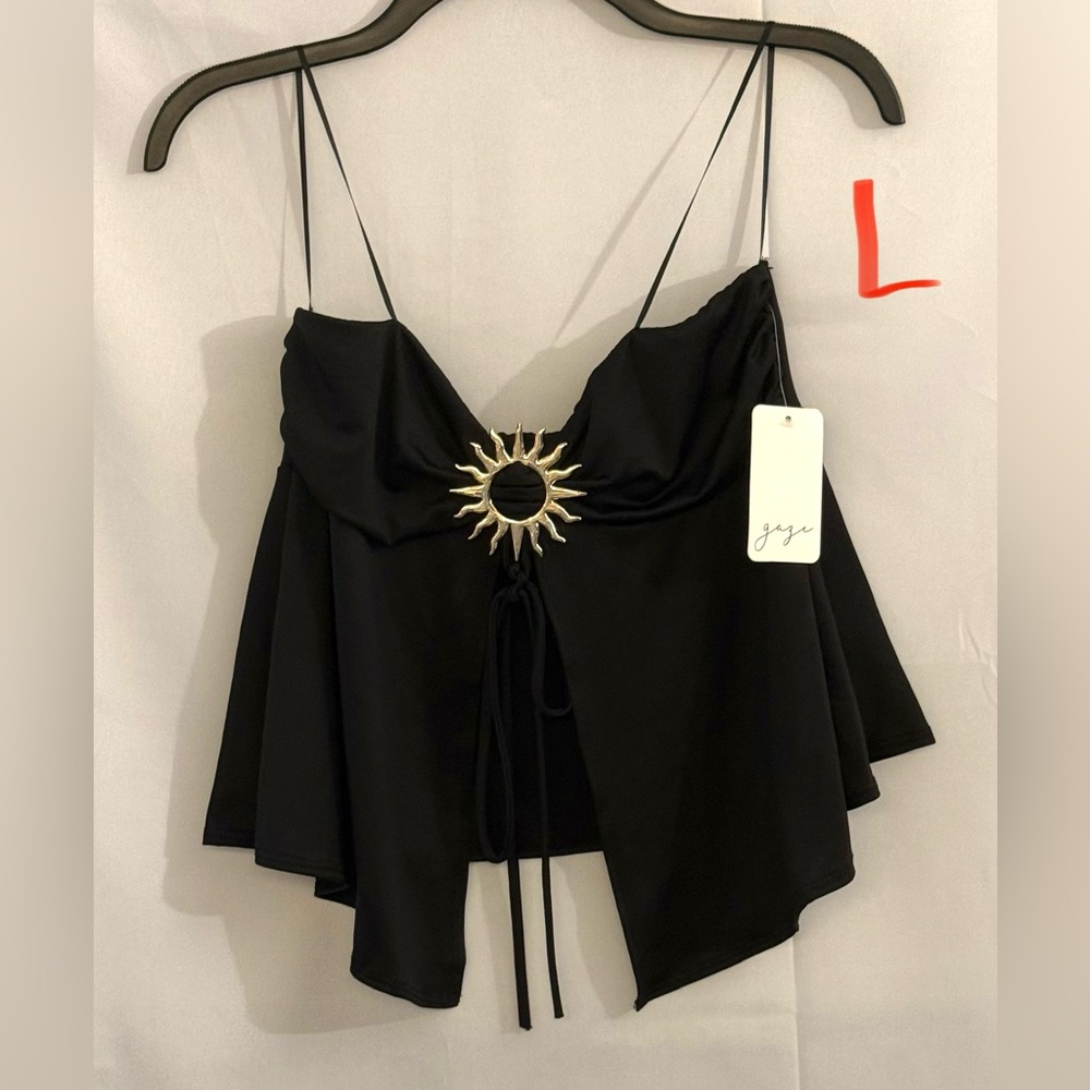 Elegant Black Camisole with Sunburst Accent